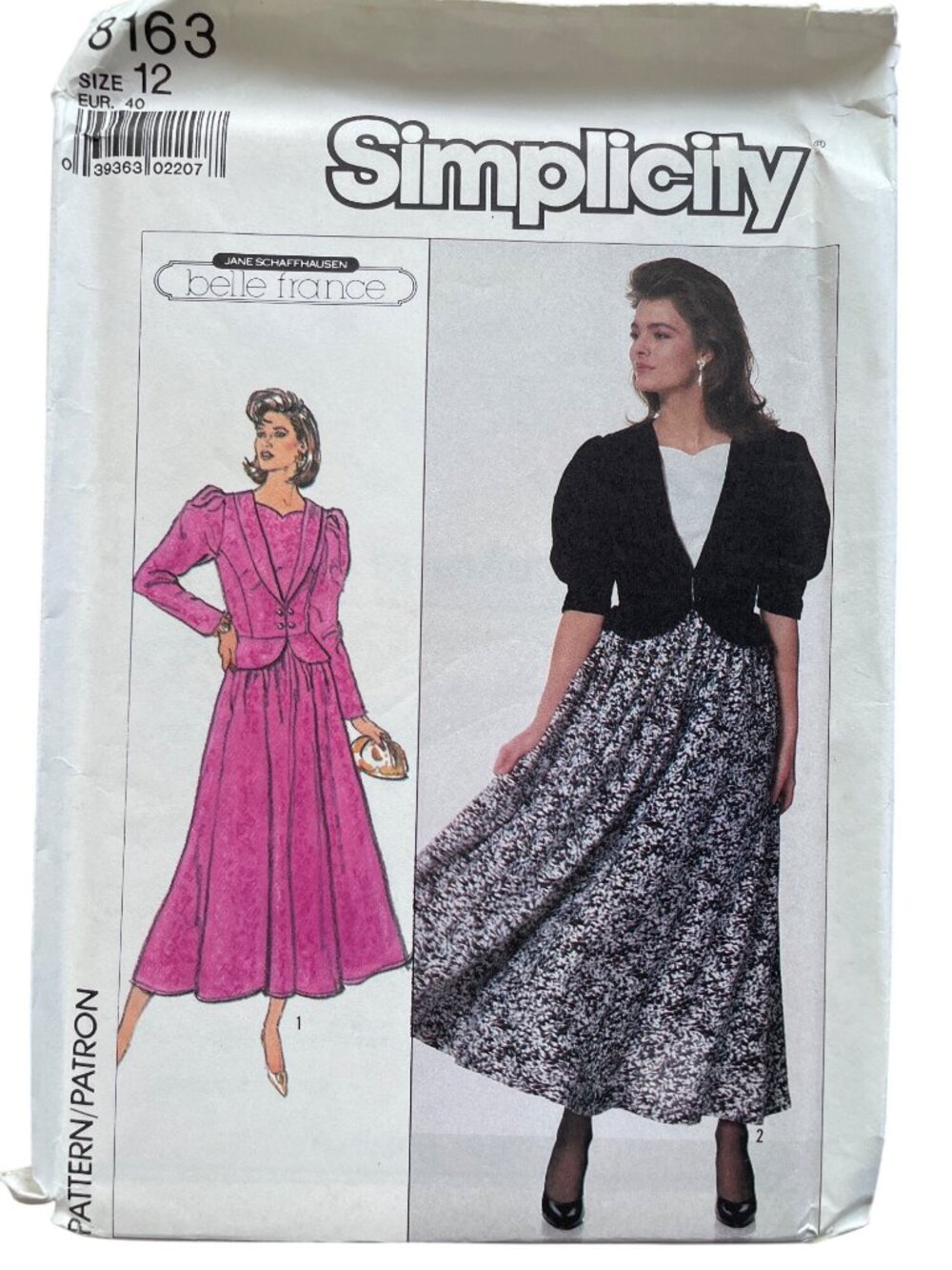Vintage 80s Simplicity 8163 Sewing Pattern Size 12 Misses Dress 1987 Retro UNCUT